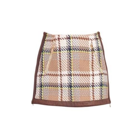 NWT -Le Superbe Quant Mini Skirt in London Brown Plaid - Picture 1 of 10